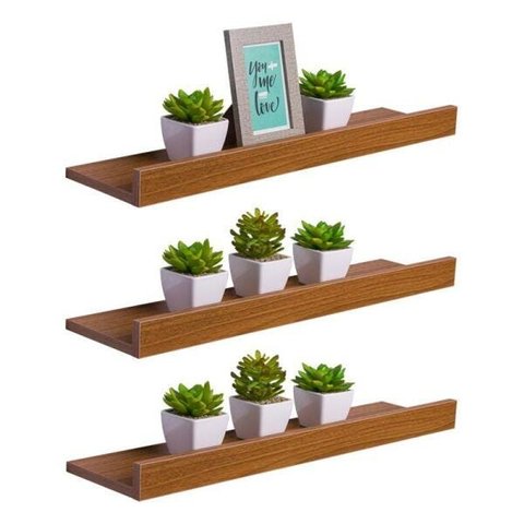 Kit 3 Prateleiras Porta Quadros 70 x 15cm Freijó Suporte Invisível