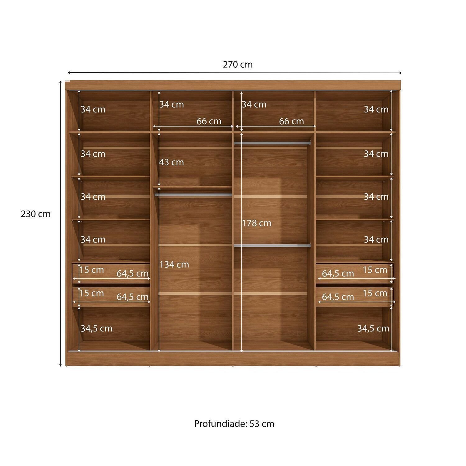 Guarda Roupa Casal 2 Portas de Correr e 4 Gavetas Bigger 235x270cm