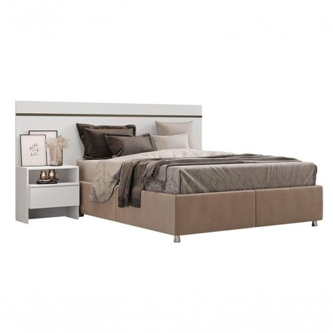 Cabeceira para Cama Box Casal com 1 Mesa de Cabeceira - Prime-branco - Móveis Novo Horizonte
