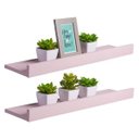 Ver imagem 1 de Kit 2 Prateleiras Porta Quadros 80 x 10cm Rosa Claro Suporte Invisível