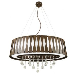 Lustre Oasis Pendente Madeira Oval 70Cm Imbuia Cristal