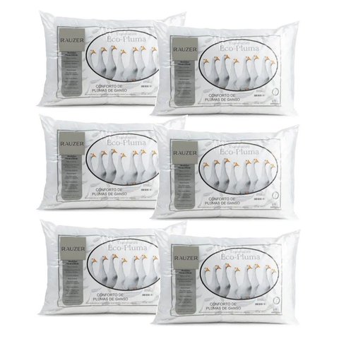 Kit 6 Travesseiro Pluma Ganso Confortável Antiacaro 70x50cm