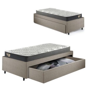 Base Box Cama Solteiro Sapateira Linho e Colchão Adapto