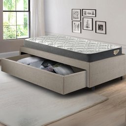 Base Box Cama Solteiro Sapateira Linho e Colchão Adapto - 3