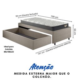Base Box Cama Solteiro Sapateira Linho e Colchão Adapto - 2