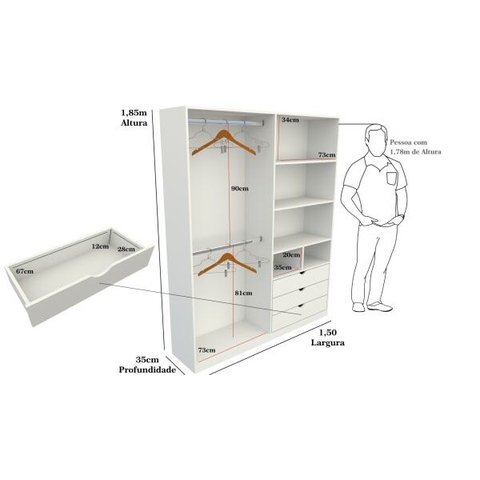 Armário Colmeia Cabideiro Duplo M4 100% MDF Roupeiro Closet