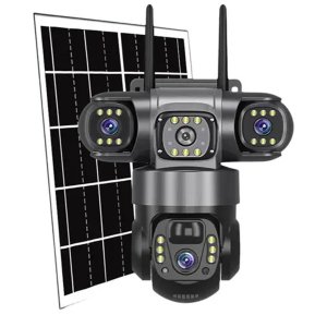 Camera de Segurança Placa Solar Wifi Dual Lente 360 Graus Hd Sensor Movimento Visao Noturna Vigila