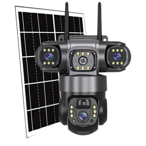 Camera de Segurança Placa Solar Wifi Dual Lente 360 Graus Hd Sensor Movimento Visao Noturna Vigila