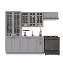Ver imagem 2 de Cozinha Modulada 4 Peças Cristaleira Balcão sem Tampo 2 Aéreos 100% MDF com Vidro e Rodapé Bari Cinza/Titânio Fosco