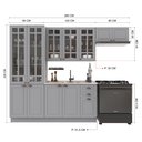 Ver imagem 3 de Cozinha Modulada 4 Peças Cristaleira Balcão sem Tampo 2 Aéreos 100% MDF com Vidro e Rodapé Bari Cinza/Titânio Fosco