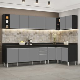 Armário de Cozinha Modulado de Canto 7 Peças Cp35 Balcão com Tampo Preto/cinza - Lumil Lumil Móveis - 2