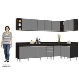 Armário de Cozinha Modulado de Canto 7 Peças Cp35 Balcão com Tampo Preto/cinza - Lumil Lumil Móveis - 5