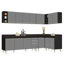 Ver imagem 1 de Armário de Cozinha Modulado de Canto 7 Peças Cp35 Balcão com Tampo Preto/cinza - Lumil Lumil Móveis