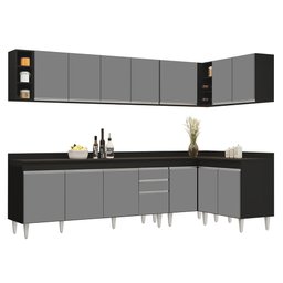 Armário de Cozinha Modulado de Canto 7 Peças Cp35 Balcão com Tampo Preto/cinza - Lumil Lumil Móveis - 1