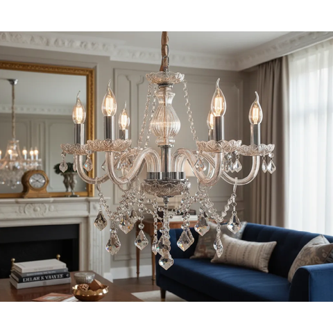 Lustre Candelabro France Nice 6 Braços Cristal Legítimo Champagne E14 Luxo