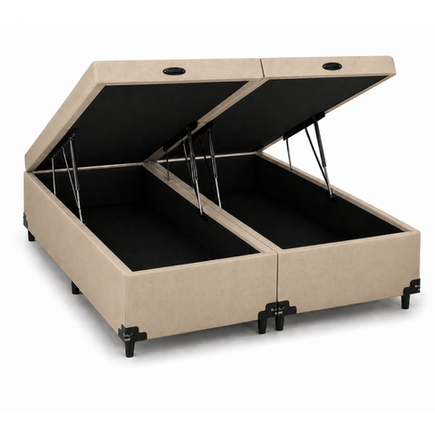 Base Box Baú Casal Bipartido 138x188 cm Suede Bege