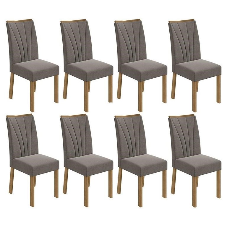 Conjunto 8 Cadeiras Apogeu Amêndoa/Suede Bege - Móveis Lopas Conjunto 8 Cadeiras Apogeu Amêndoa/Suede Bege - Móveis Lopas