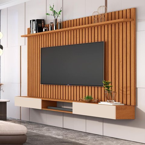 Jogo Painel Ripado com Nicho 180 Apúlia Nature Off White