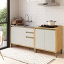 Ver imagem 1 de Balcões de Cozinha 4 Portas e 3 Gavetas 1 Tampo 200cm 100% MDF Barbados Espresso Móveis Bege/Amêndoa/Off White