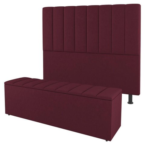 Kit Cabeceira E Baú Cama Box King 195Cm Suede Bordô