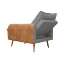 Ver imagem 3 de Poltrona de Amamentação Reclinável 5 Posições com Puff Linho Cinza com Corino Nozes