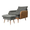 Ver imagem 2 de Poltrona de Amamentação Reclinável 5 Posições com Puff Linho Cinza com Corino Nozes