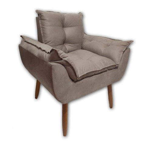 Poltrona Decorativa Opala Meg Luxo Pé Palito Madeira Suede Capuccino