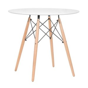 Mesa Eames Eiffel Redondo Tampo de Madeira 80cm Branco