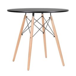 Mesa Eames Eiffel Redondo Tampo de Madeira 80cm Preto - 1