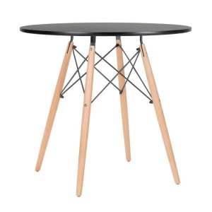 Mesa Eames Eiffel Redondo Tampo de Madeira 80cm Preto