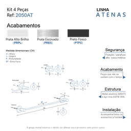 Kit de Acessórios para Banheiro Preto Fosco 4 Peças Grego Metal 2050at - 9 Kit de Acessórios para Banheiro Preto Fosco 4 Peças Grego Metal 2050at - 9