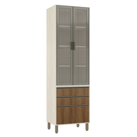 Paneleiro 70 Cm 2 Portas 3 Gavetas com Vidro Canelado Linea Luciane Móveis