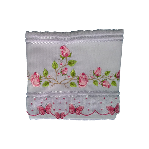 Toalha Bordada de Rosto Rosas com Barrinha de Borboletas. Cor Lilás. Dohler Artesanalle