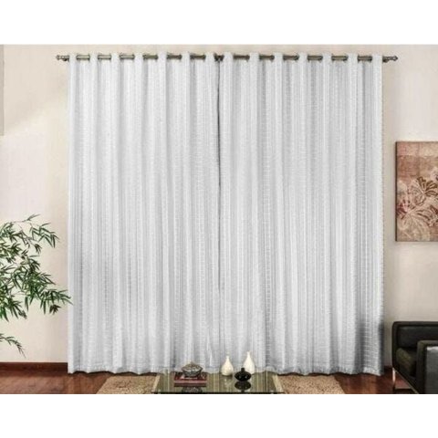 Cortina Voil Branco Xadrez Forro Micro Fibra 6,00 X 2.50 Ilhós Cromado