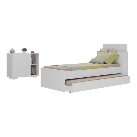 Conjunto Quarto Bicama com Colchão e Baú/balcão 2 Portas Multimóveis Mp4219 Branco