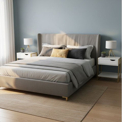 Kit 2 Mesas de Cabeceira Mordomo Lateral Cama com 1 Gaveta Branco / Dourado