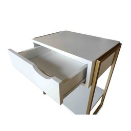 Kit 2 Mesas de Cabeceira Mordomo Lateral Cama com 1 Gaveta Branco / Dourado - 2