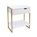 Ver imagem 2 de Kit 2 Mesas de Cabeceira Mordomo Lateral Cama com 1 Gaveta Branco / Dourado
