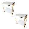 Kit 2 Mesas de Cabeceira Mordomo Lateral Cama com 1 Gaveta Branco / Dourado - 2