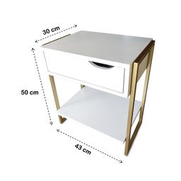 Kit 2 Mesas de Cabeceira Mordomo Lateral Cama com 1 Gaveta Branco / Dourado - 5
