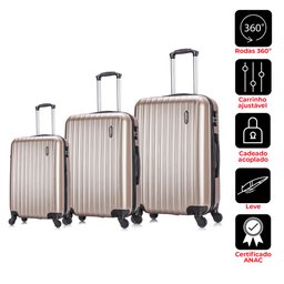 Conjunto malas de viagem Londres P, M e G Swiss Move Champagne - 3