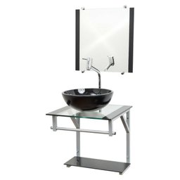 Gabinete de Vidro 40cm para Banheiro Cuba Redonda Preto - DaHora - 2