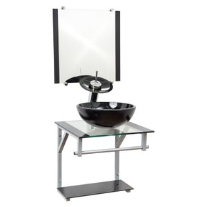 Gabinete de Vidro 40cm para Banheiro Cuba Redonda Preto - DaHora