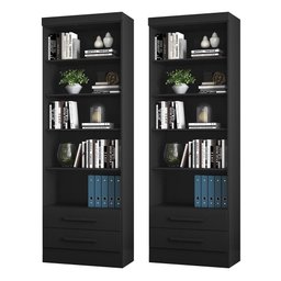 Kit com 02 Estantes Livreiros 3420 Qmovi Preto - 1 Kit com 02 Estantes Livreiros 3420 Qmovi Preto - 1