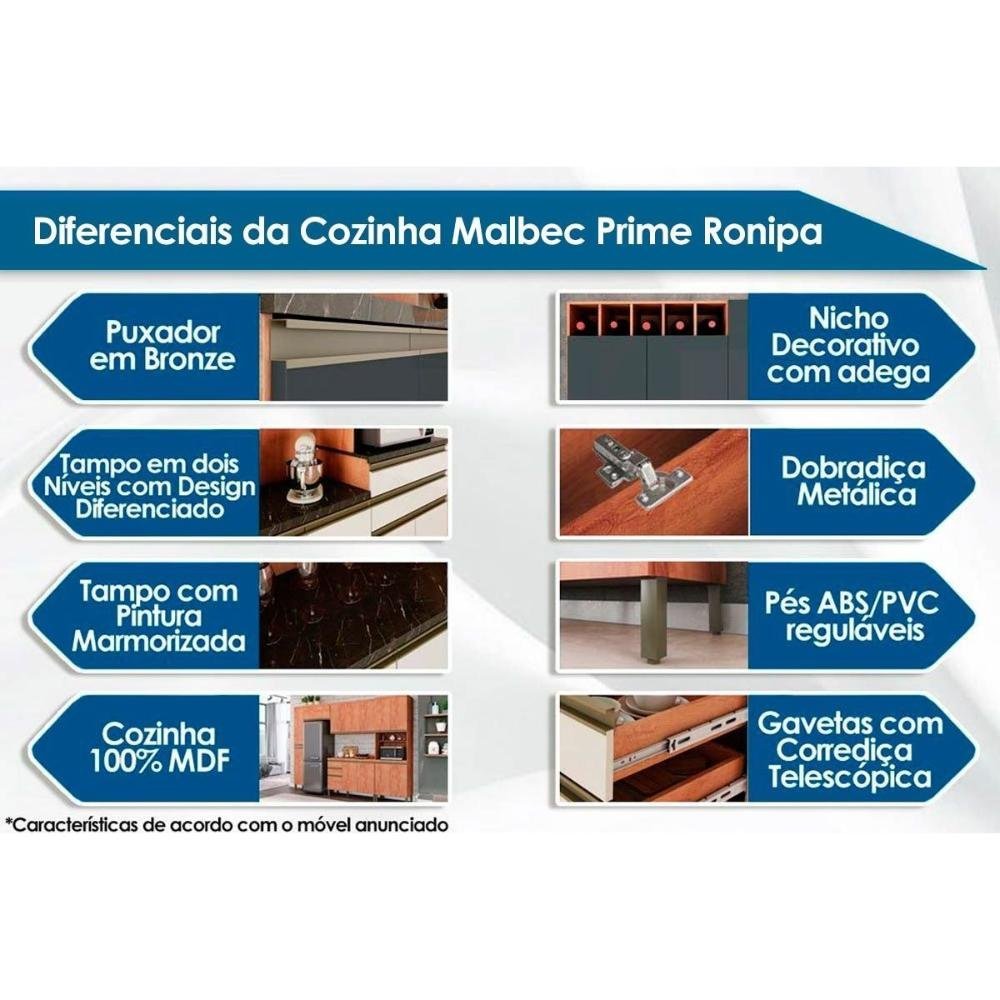 Cozinha Completa Malbec Prime C/ 12 Portas e 2 Gavetas Castanho/branco ...