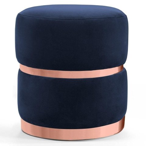 Puff Decorativo com Cinto e Aro Rosê Round B-287 Marinho