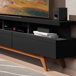 Rack De Sala Grande Com Gavetas E Pés Preto Germai - 3 Rack De Sala Grande Com Gavetas E Pés Preto Germai - 3