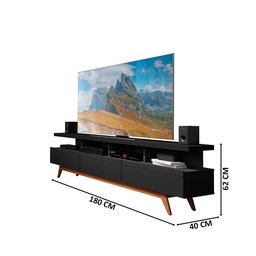 Rack De Sala Grande Com Gavetas E Pés Preto Germai - 4 Rack De Sala Grande Com Gavetas E Pés Preto Germai - 4