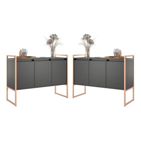 Buffet Amora Industrial 3 Portas 2 Unidades MDF Preto Cobre 120cm Plata Móveis