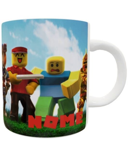 Caneca Desenho Gamer Roblox e Turma Infantil Nome